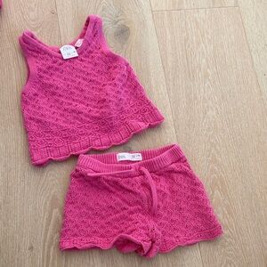 Zara Fuchsia Knit Crochet Tank and Shorts Set
